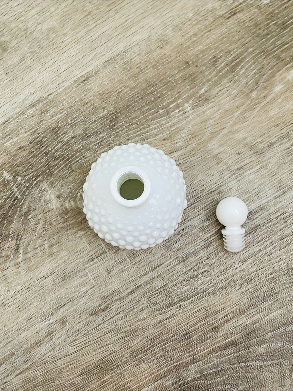 Cracker Barrel Decorative White Hobnail Glass Bottle with Ball Stopper - Picture 6 of 6